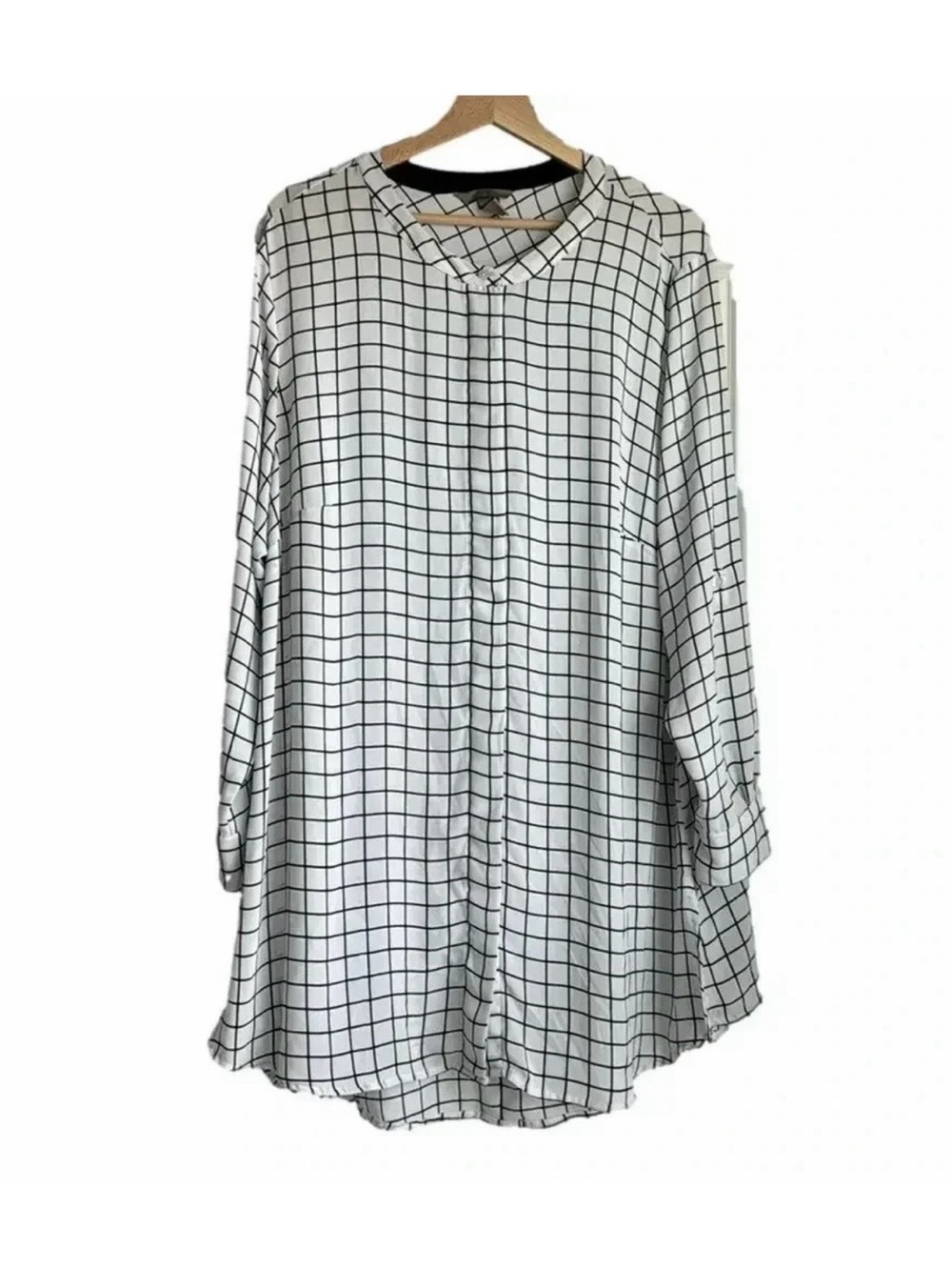 H&M White Blouse with Black Windowpane Grid